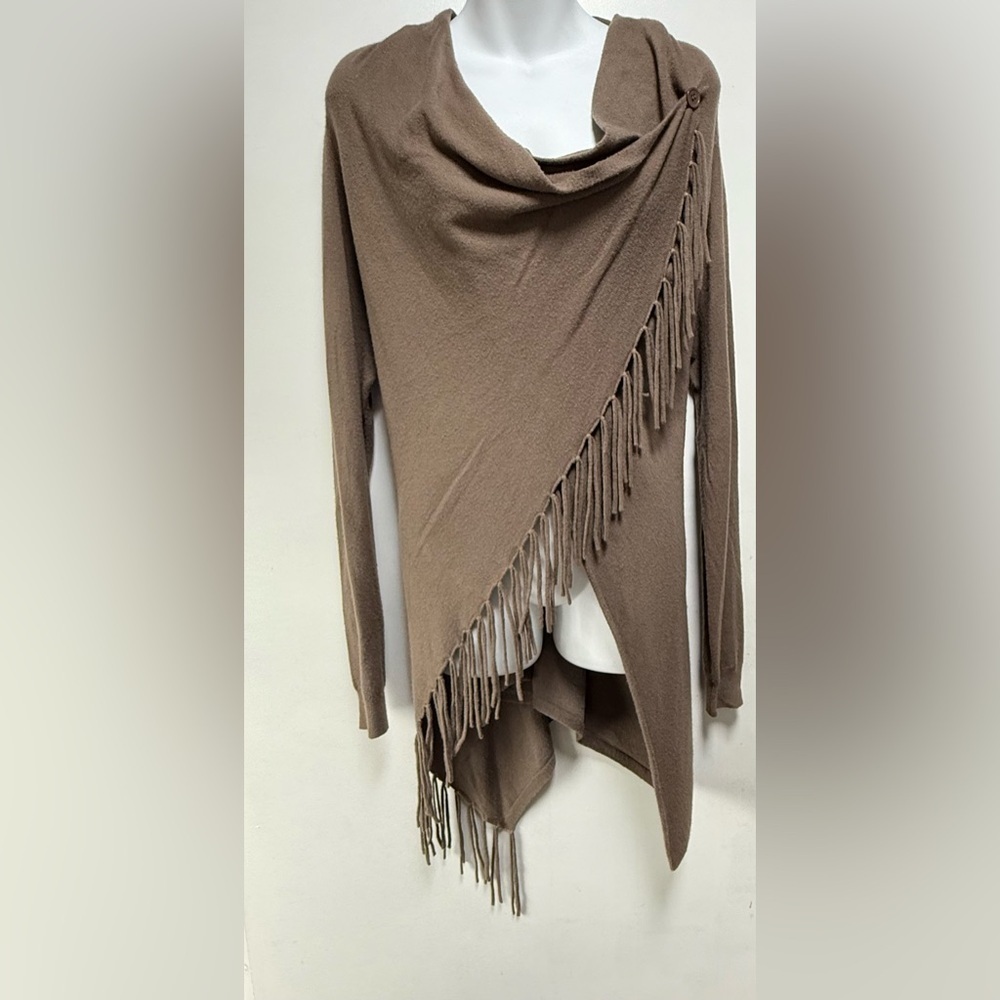 Fringed Asymmetrical Tan Cardigan
